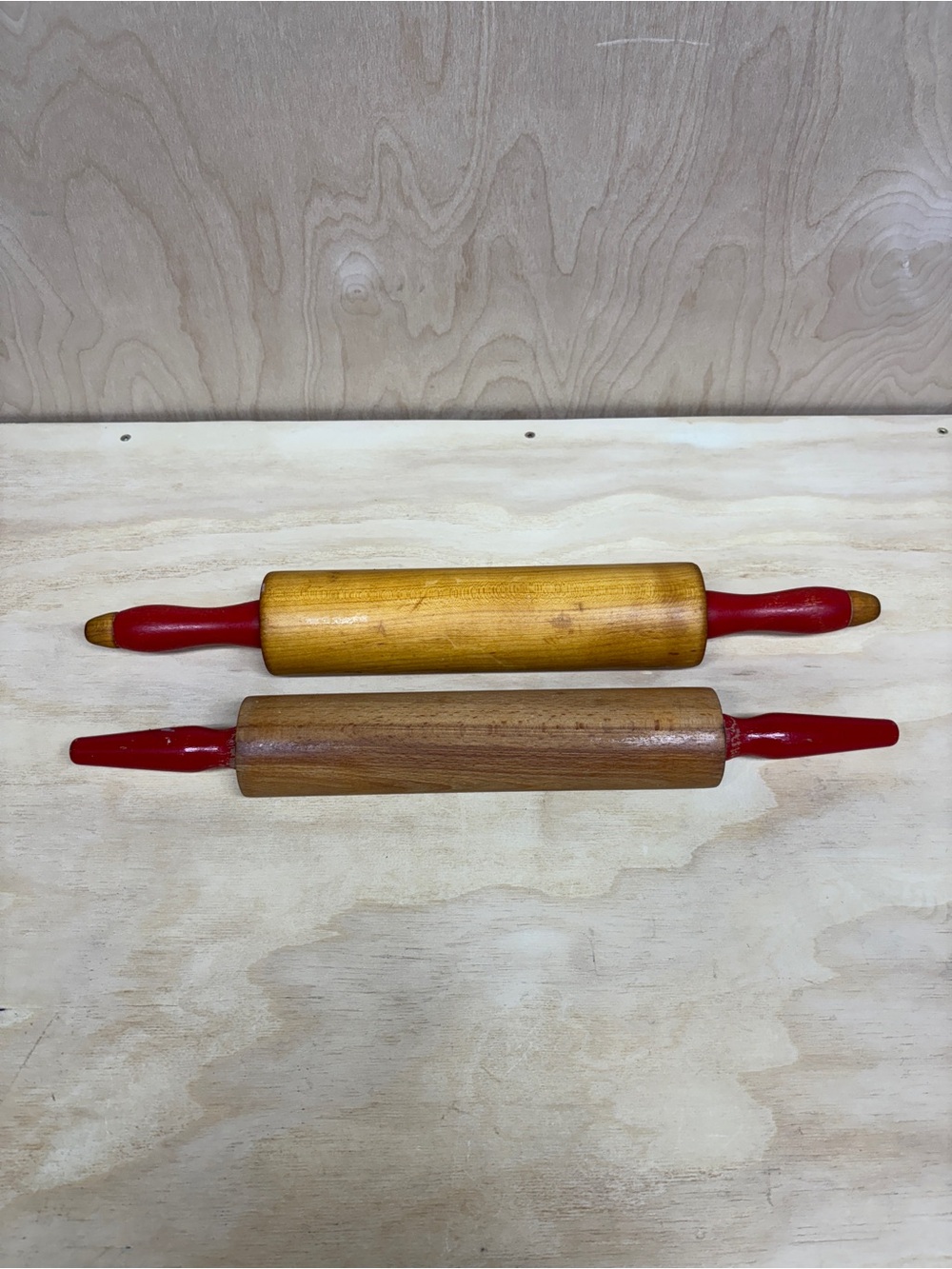 Vintage Wooden Rolling Pin with Red Handles - Classic Kitchen Accent